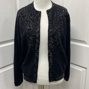 Vintage Angora Lambs Wool Black Sequin Cardigan Sweater